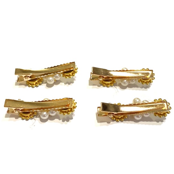 Set Of 4 Rhinestone Hair Clips Barrettes Gold Tone Updos Pearl Flo… - Picture 6 of 6